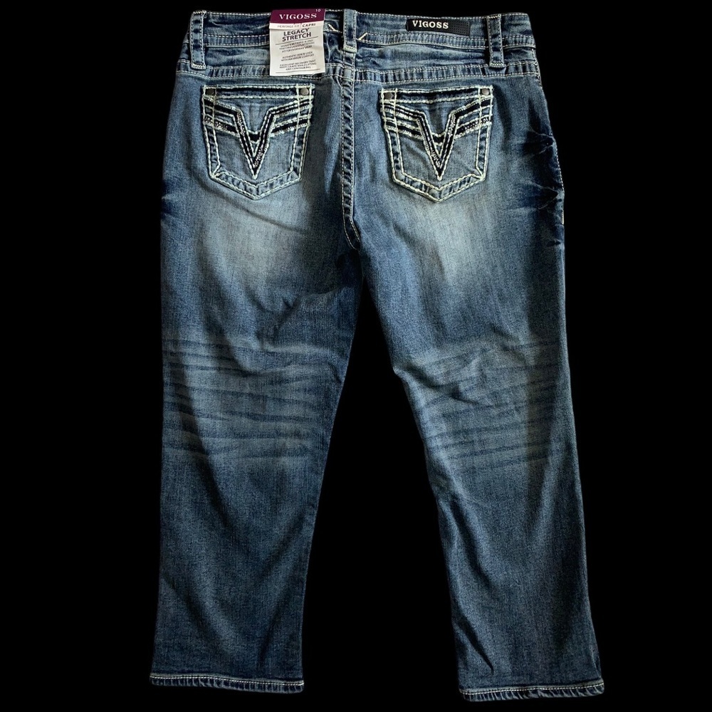 NEW Women’s Vigoss Cropped Dark Denim Jeans sz 10 - Picture 3 of 8